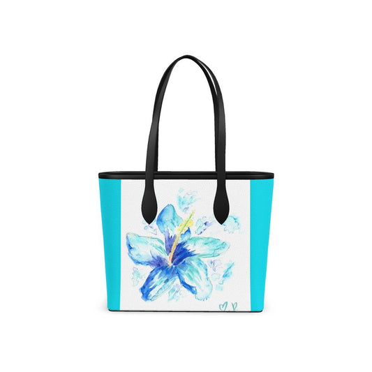 Hibiscus in Blue - Leather Tote