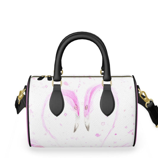 Flamingos in Love - Leather Mini Barrel Bag