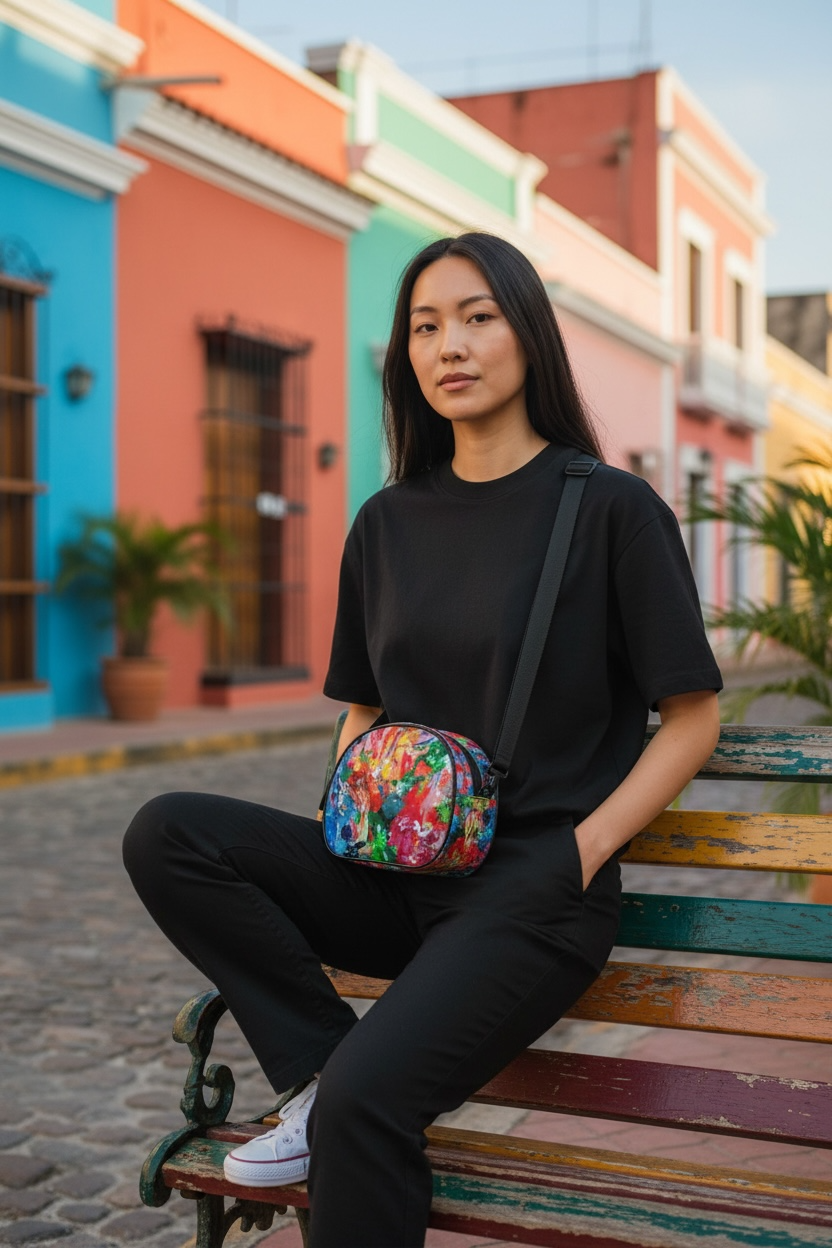 City Lights Round Leather Box Purse