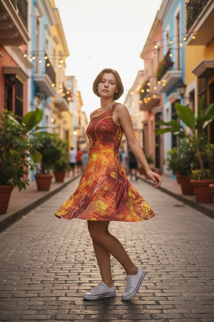 Garnet and Gold Fit and Flare Dress