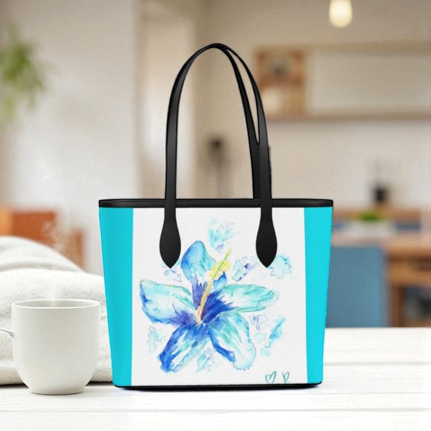 Blue Hibiscus Leather Tote