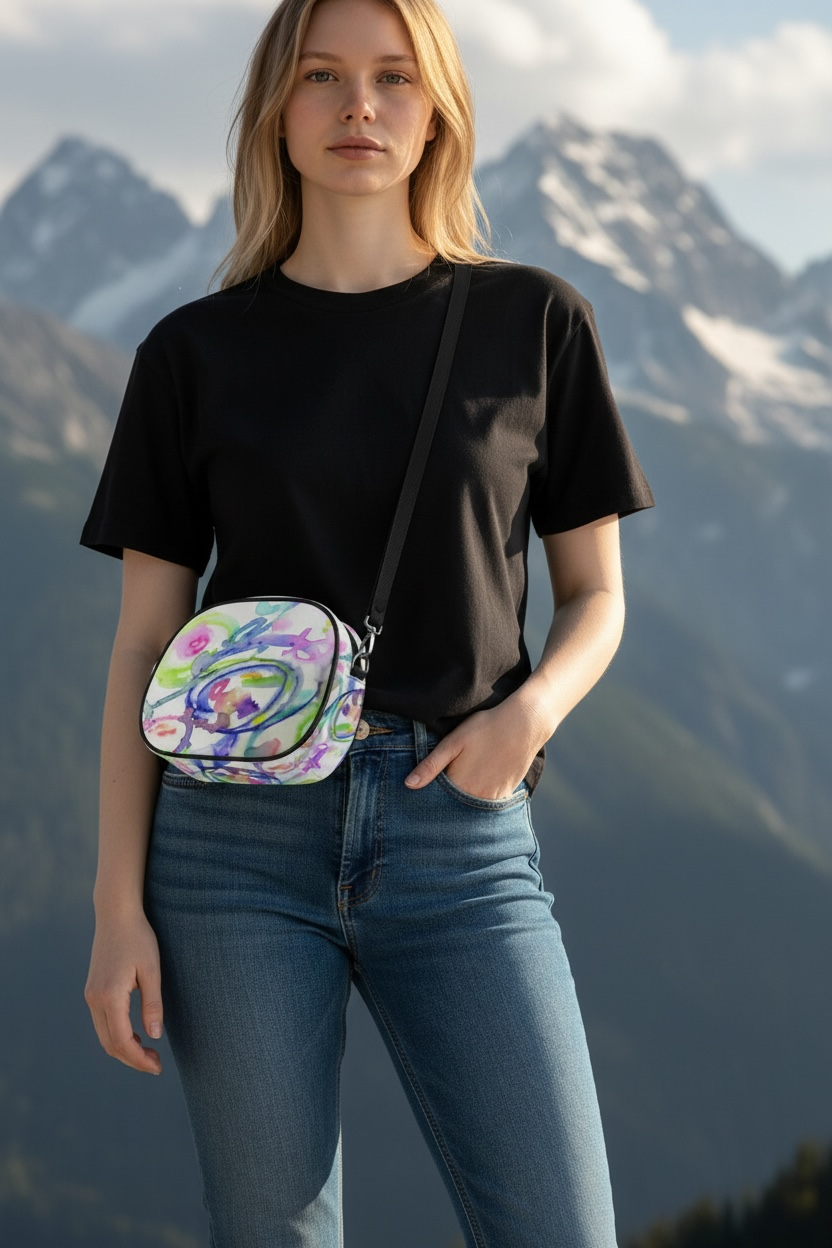 Watercolor Splash Leather Round Purse