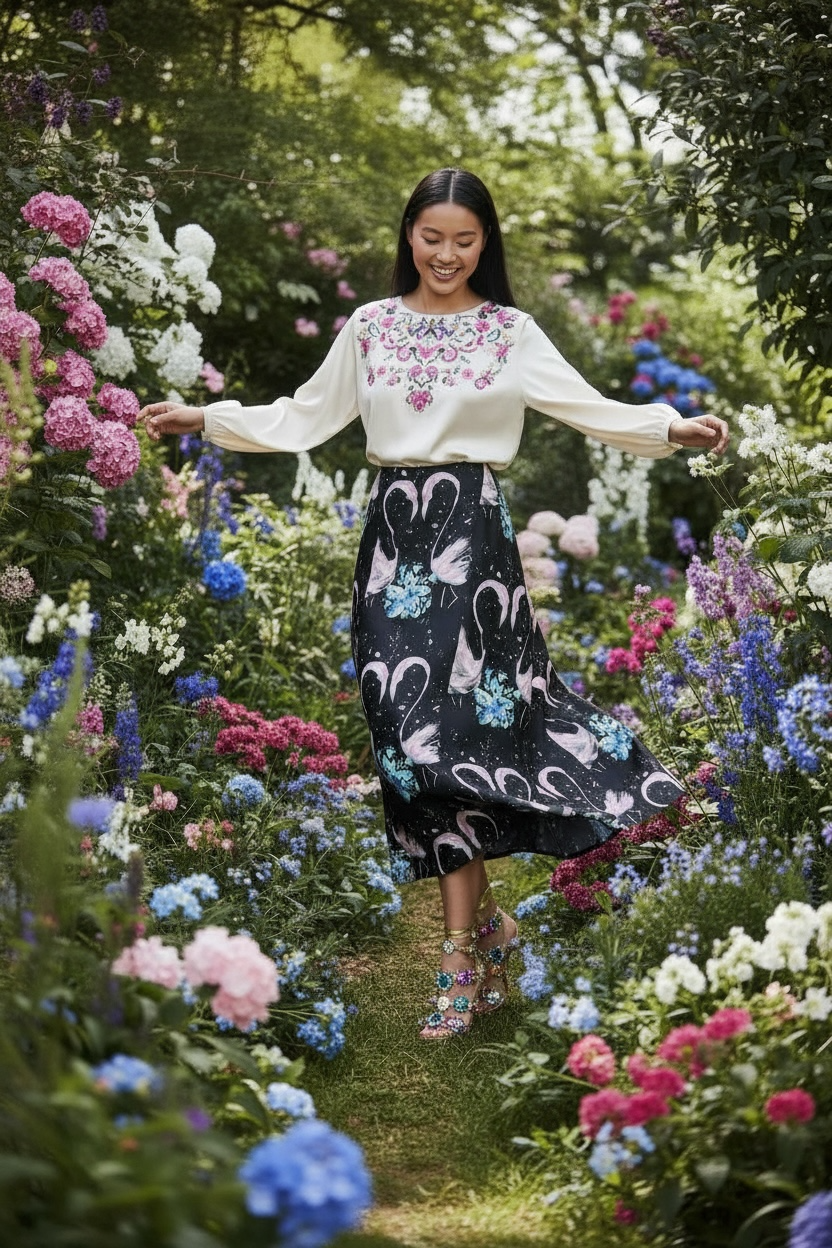 Tropical Nocturne - Midi Skirt