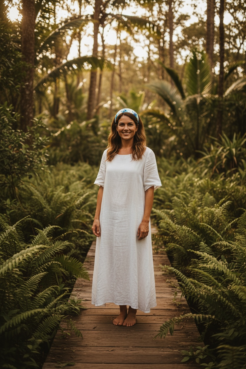 Blue Hibiscus Leather Headband