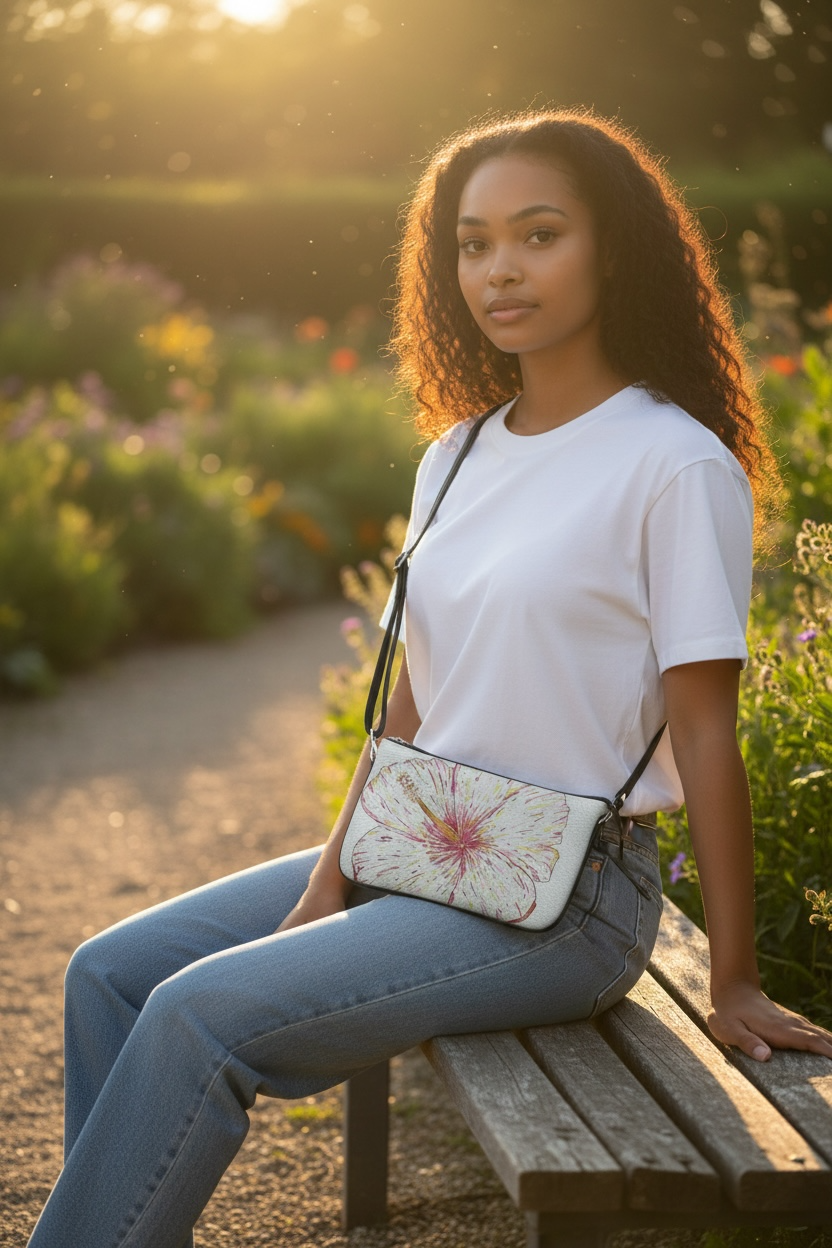 Hibiscus Double Zip Leather Pochette Purse