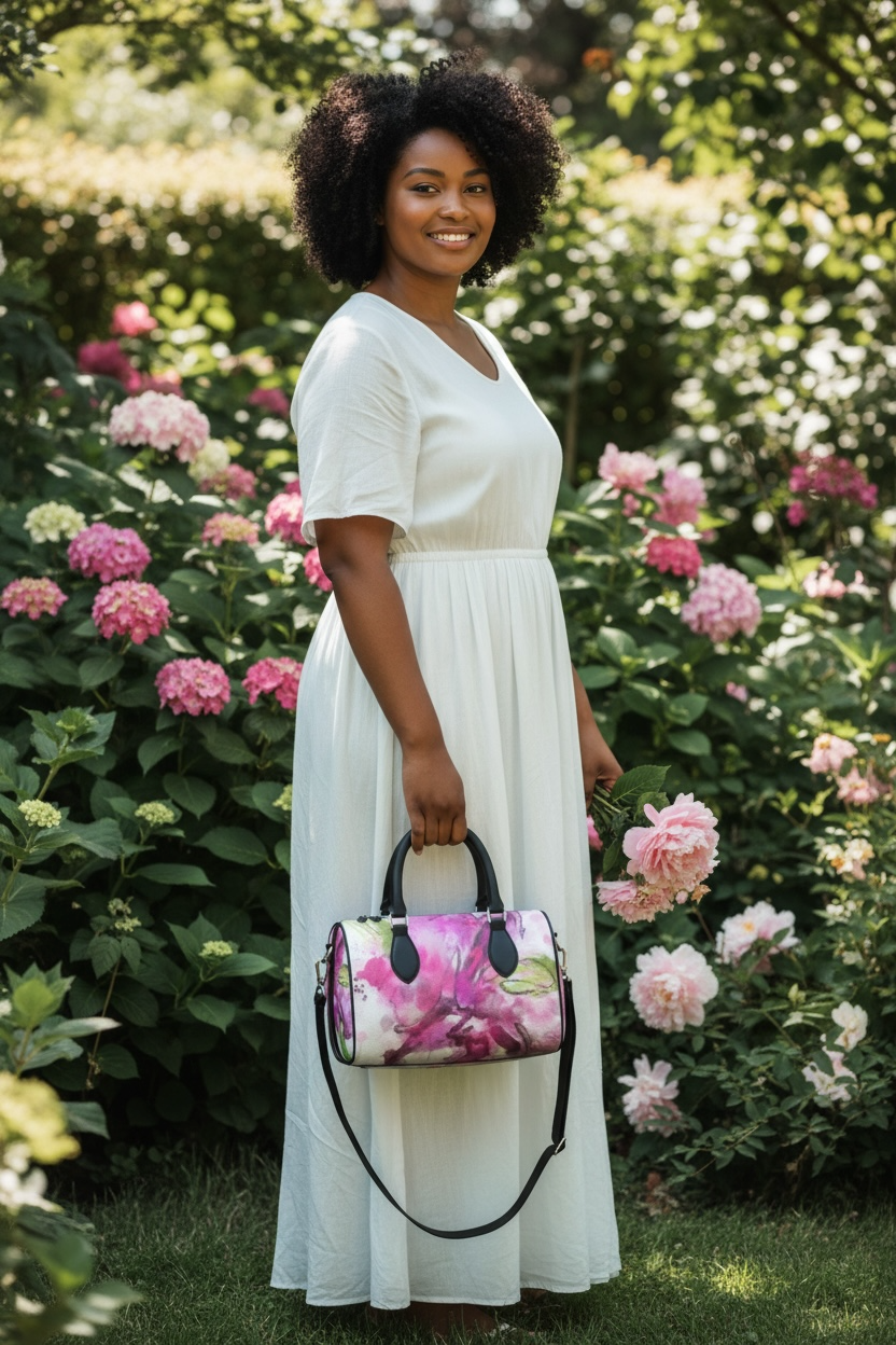Petal Frequency - Leather Barrel Bag