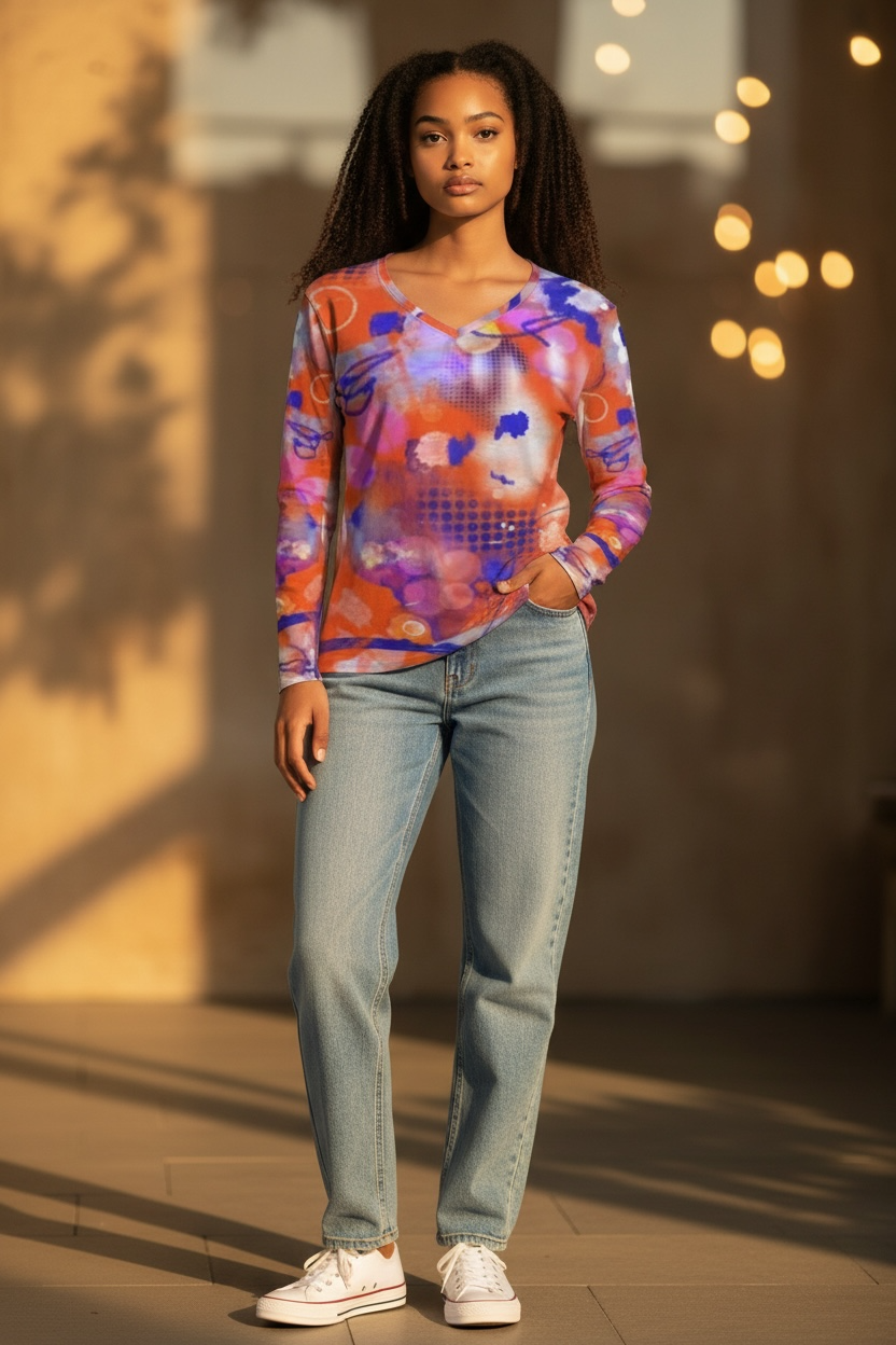 Orange and Blue Long Sleeved Ladies Tee