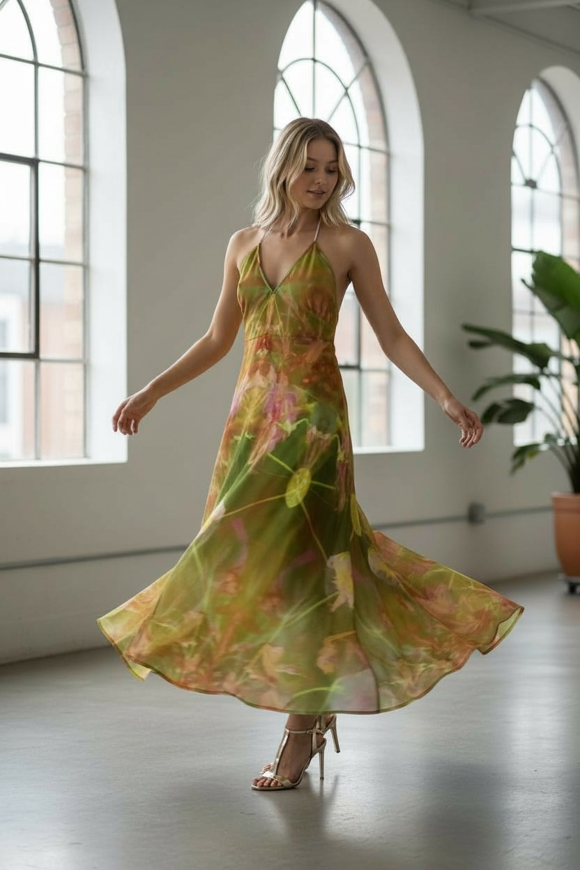 Gilded Ambience - Halter Neck Backless Dress