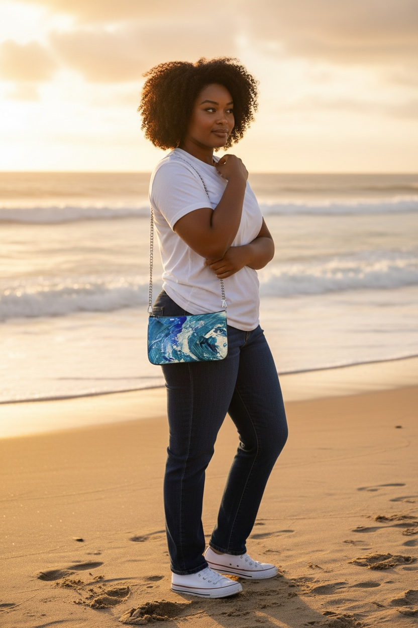 Blue Wave Leather Pochette Double Zip Bag