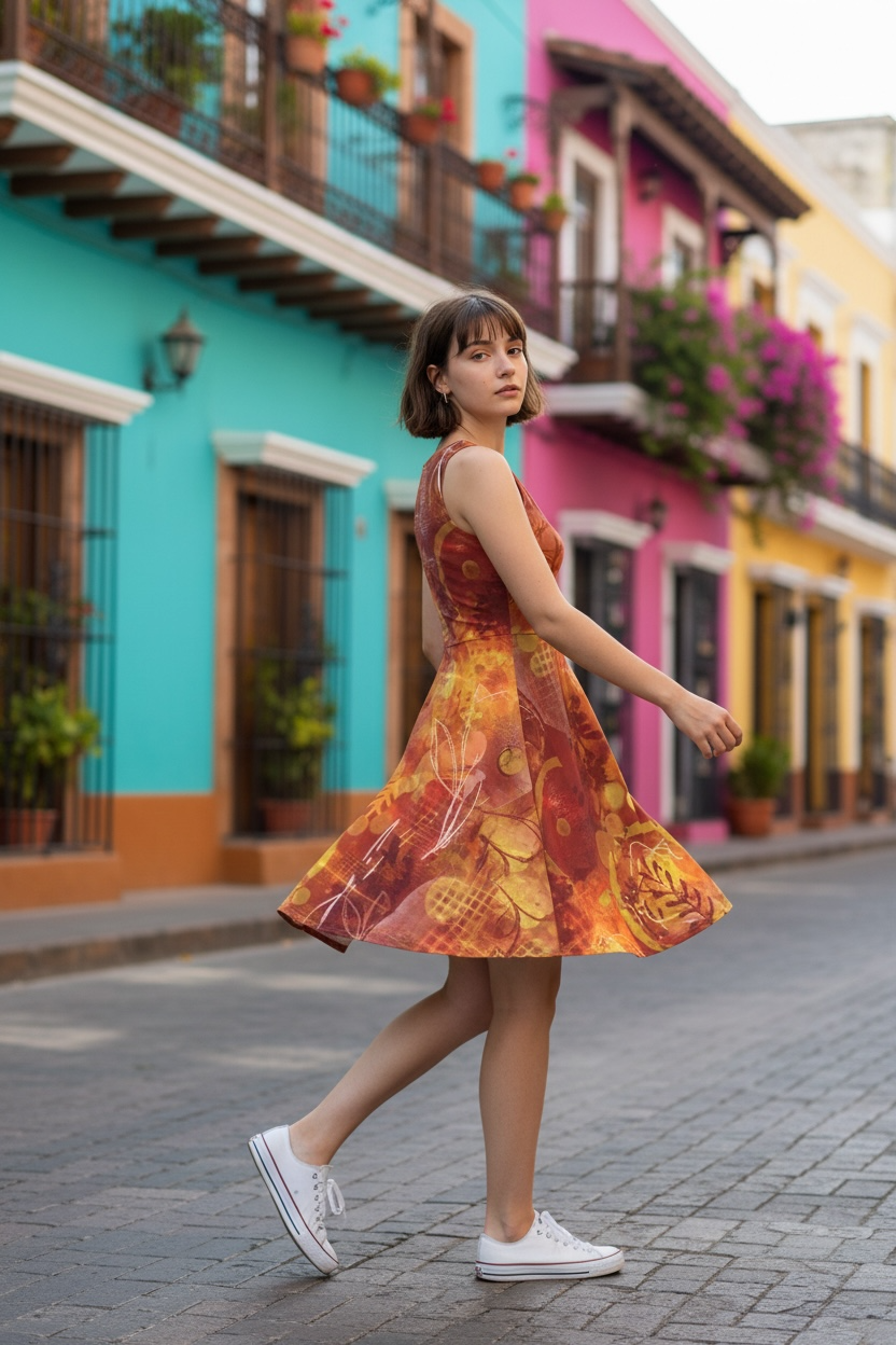 Garnet and Gold Fit and Flare Dress