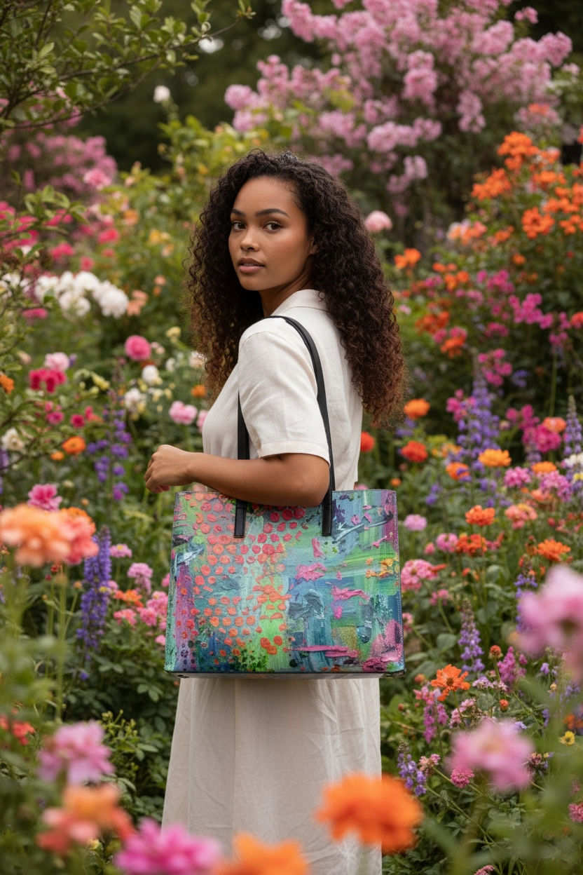 Bright Happy Leather Tote Bag