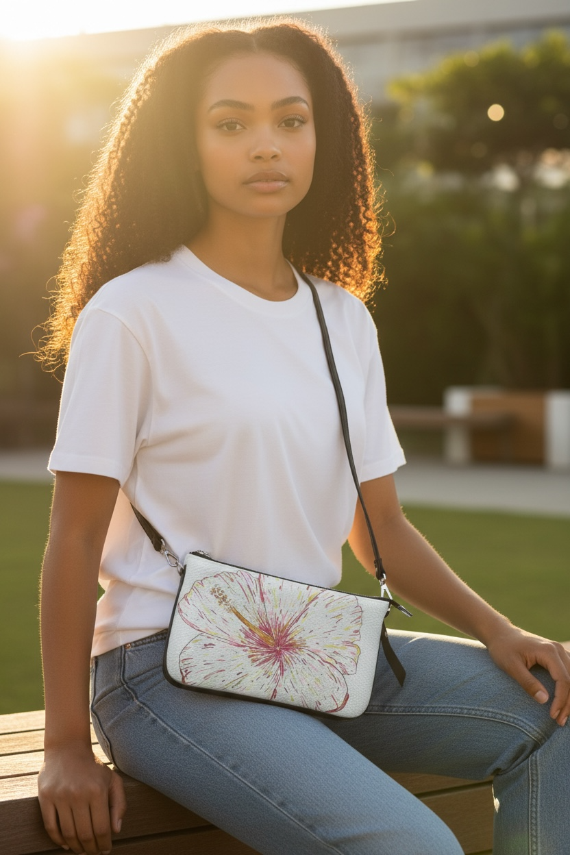 Hibiscus Double Zip Leather Pochette Purse