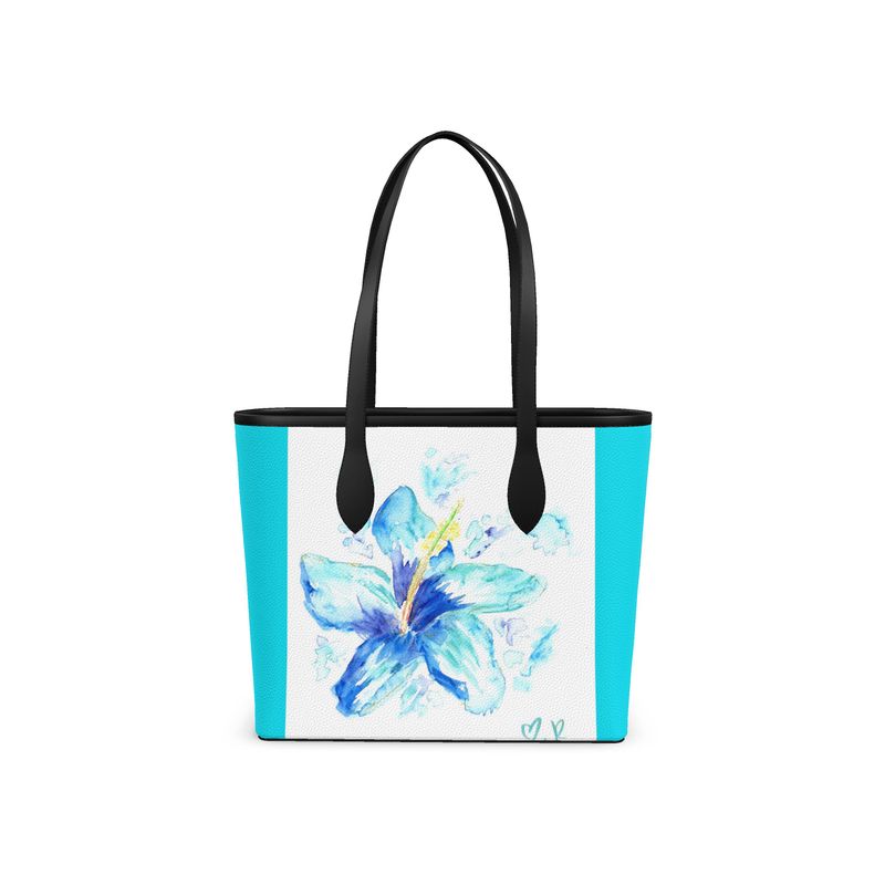 Blue Hibiscus Leather Tote