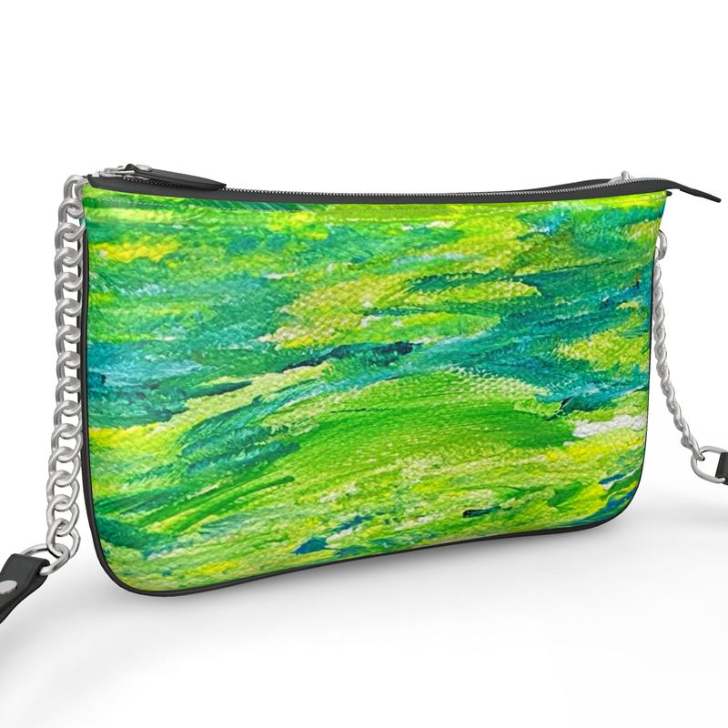 Lime Sunset Leather Pochette Double Zip Bag