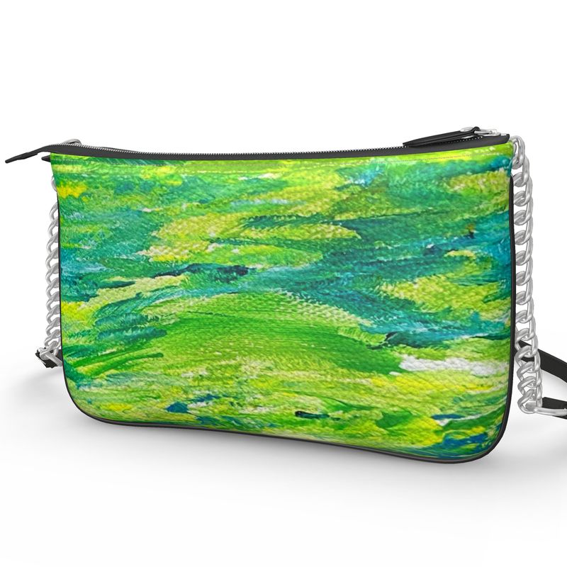 Lime Sunset Leather Pochette Double Zip Bag