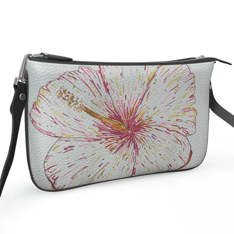 Hibiscus Double Zip Leather Pochette Purse