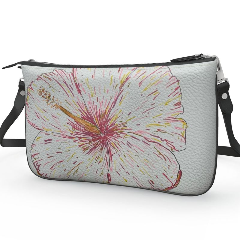 Hibiscus Double Zip Leather Pochette Purse