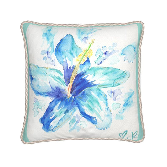 Hibiscus in Blue - Silk Throw Pillow