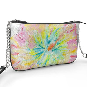 Hibiscus Love Pochette Double Zipper Leather Purse