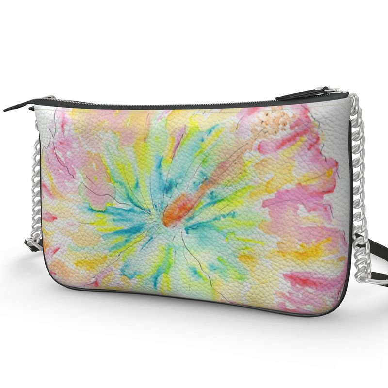 Hibiscus Love Pochette Double Zipper Leather Purse
