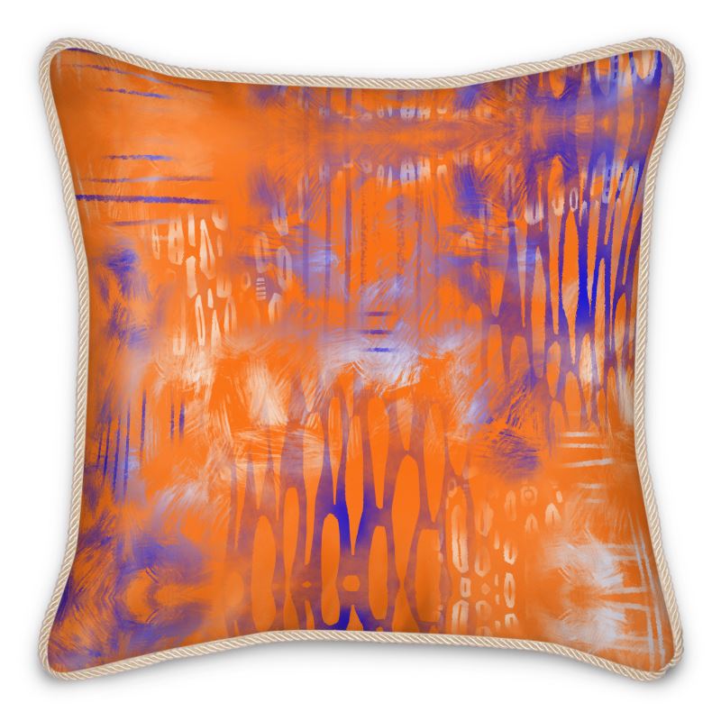 Orange and Blue Silk Throw Pillow