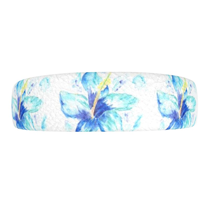 Blue Hibiscus Leather Headband