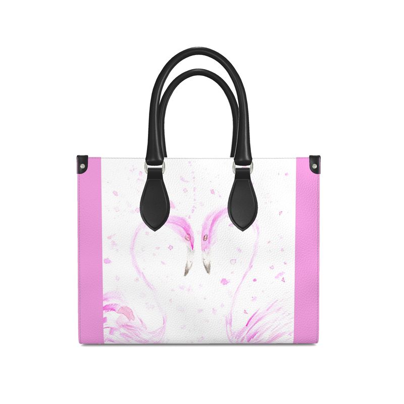 Flamingos in Love Leather Tote