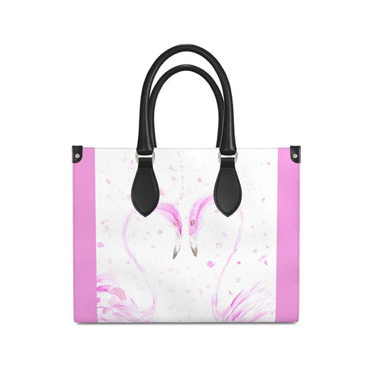 Flamingos in Love Leather Tote