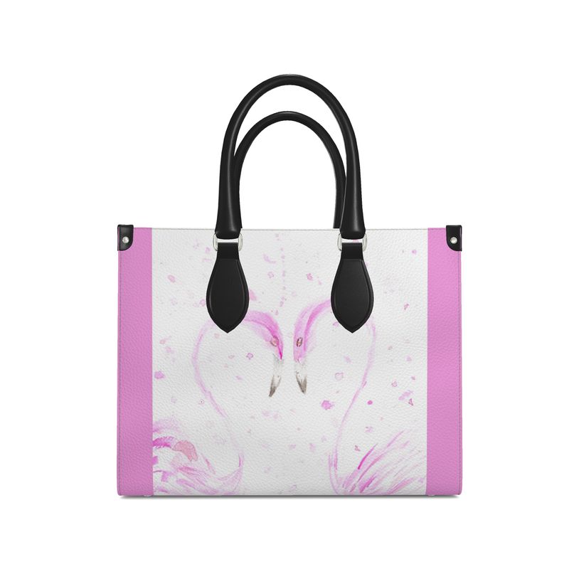Flamingos in Love Leather Tote