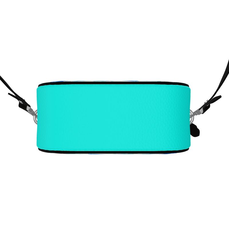 Blue Hibiscus Round Crossbody Leather Purse