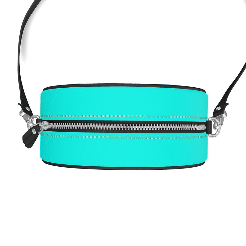 Blue Hibiscus Round Crossbody Leather Purse