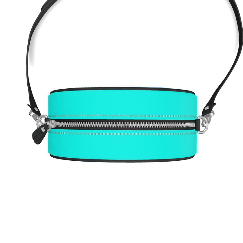 Blue Hibiscus Round Crossbody Leather Purse