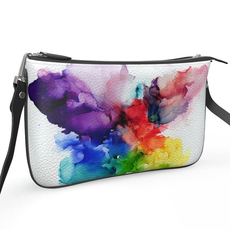 Rainbow Butterfly Double Zip Leather Pochette Purse