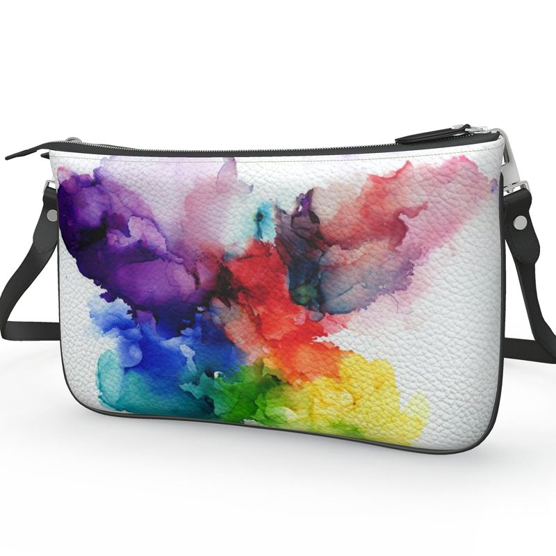 Rainbow Butterfly Double Zip Leather Pochette Purse