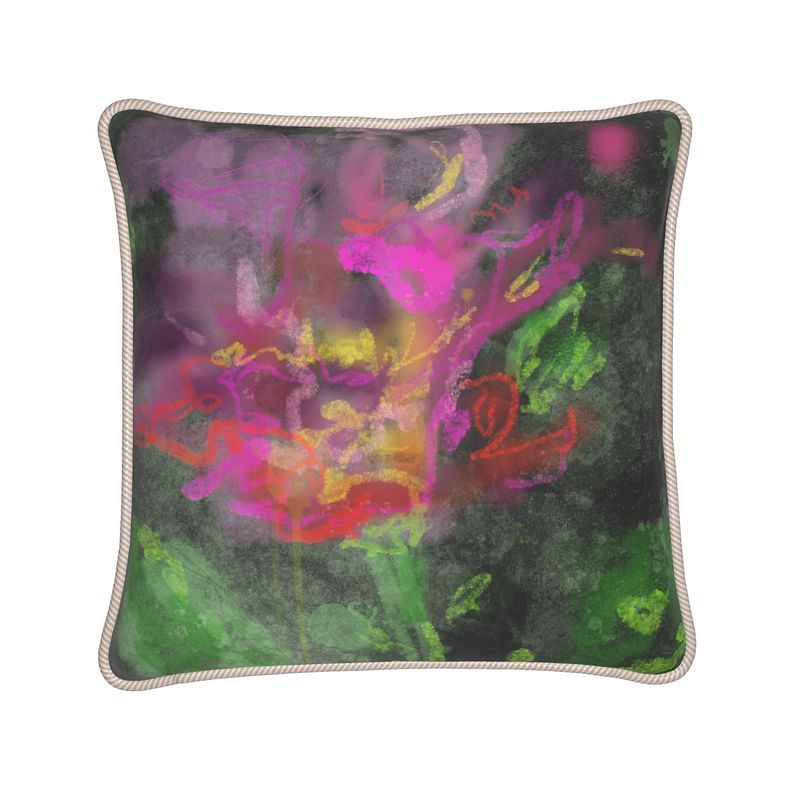 Midnight Bloomstorm - Silk Throw Pillow