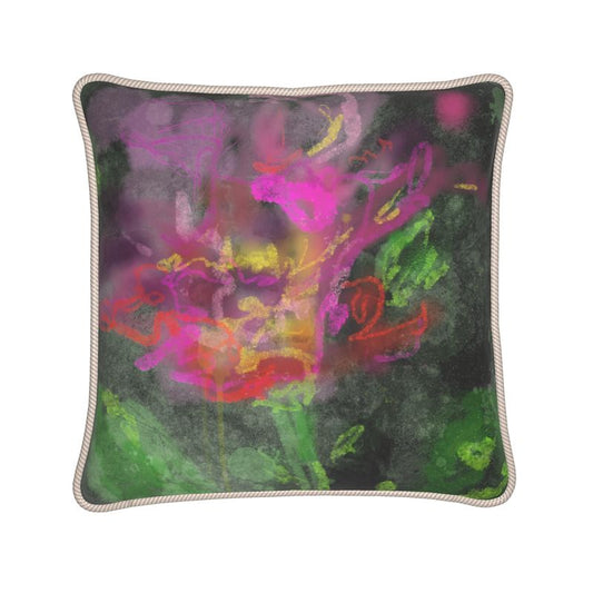 Midnight Bloomstorm - Silk Throw Pillow