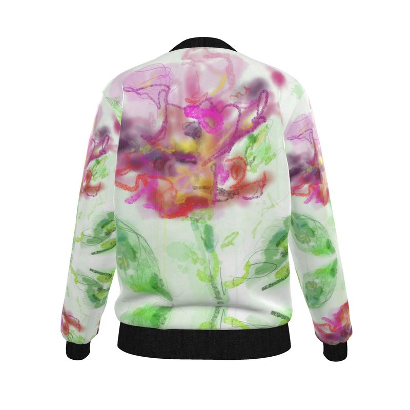 Blue Hibiscus/Pop of Pink Women's Reversible Silk Bomber Jacket