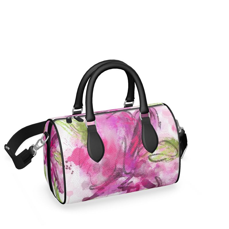 Pink Floral Limited Edition Mini Leather Barrel Bag