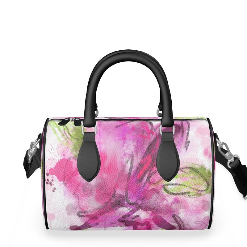 Pink Floral Limited Edition Mini Leather Barrel Bag