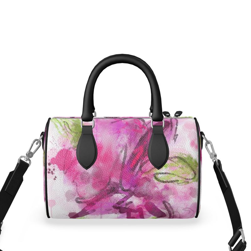 Pink Floral Limited Edition Mini Leather Barrel Bag