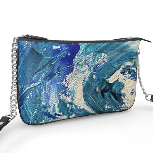 Blue Wave Leather Pochette Double Zip Bag