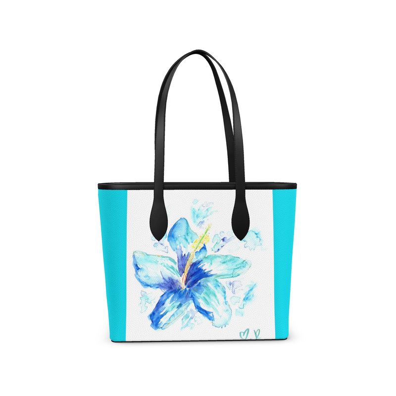 Hibiscus in Blue - Leather Tote