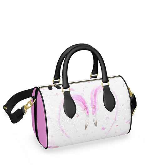Flamingos in Love - Leather Mini Barrel Bag