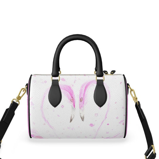 Flamingos in Love - Leather Barrel Bag