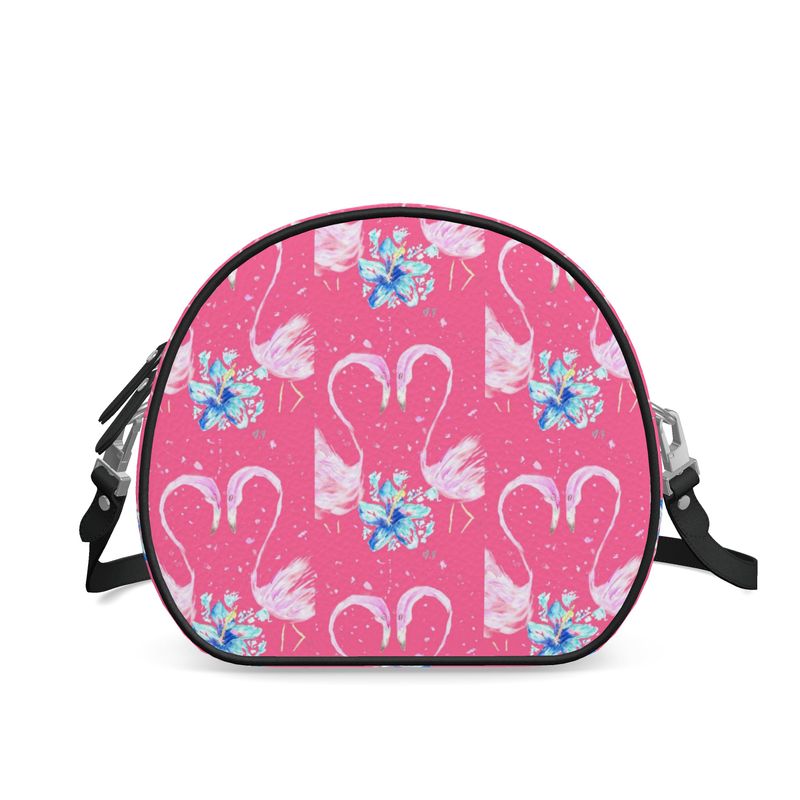 Let's Flamingle - Round Leather Crossbody Bag