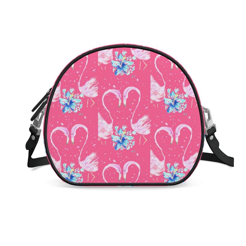 Let's Flamingle - Round Leather Crossbody Bag
