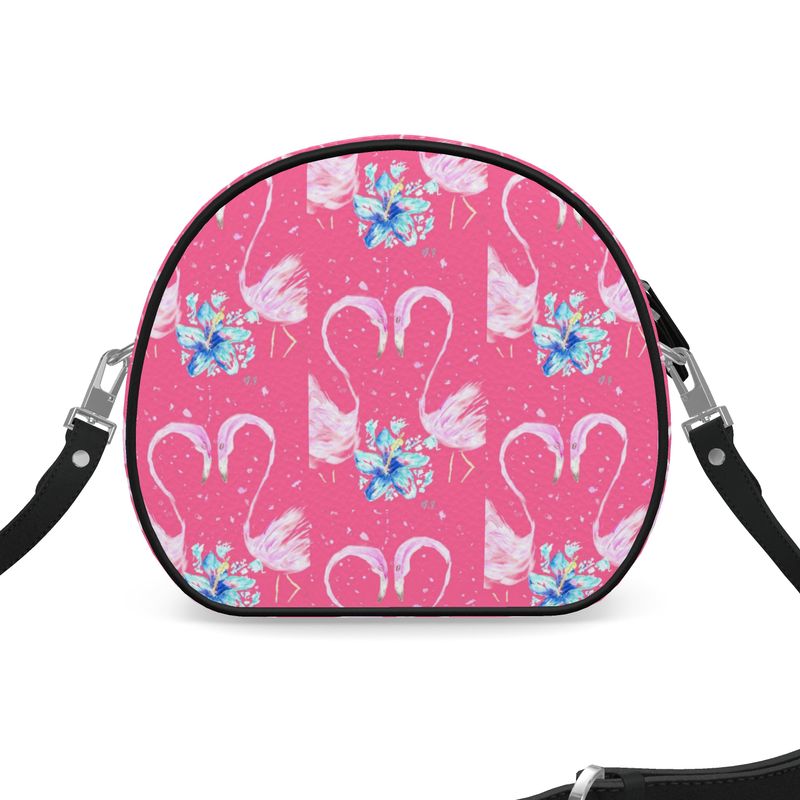 Let's Flamingle - Round Leather Crossbody Bag