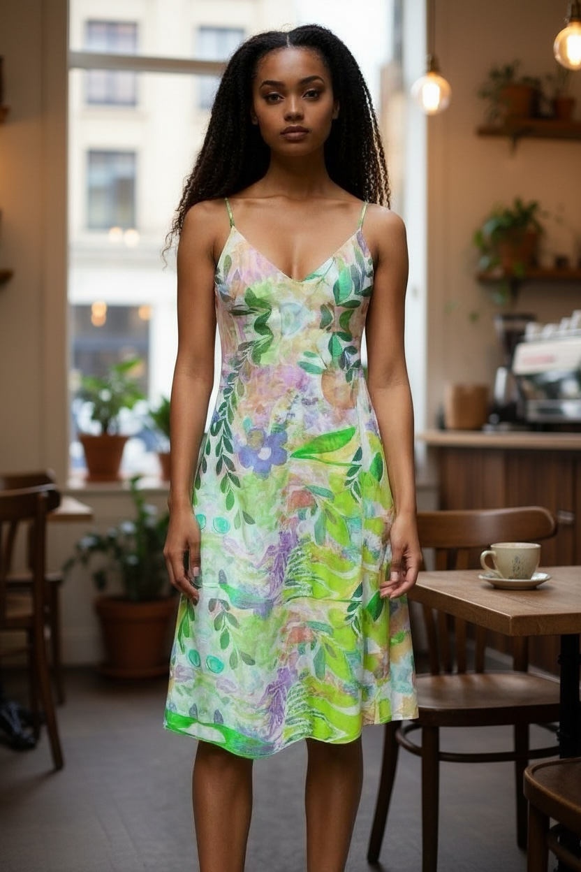 Botanical Vibrance - Silk Slip Dress