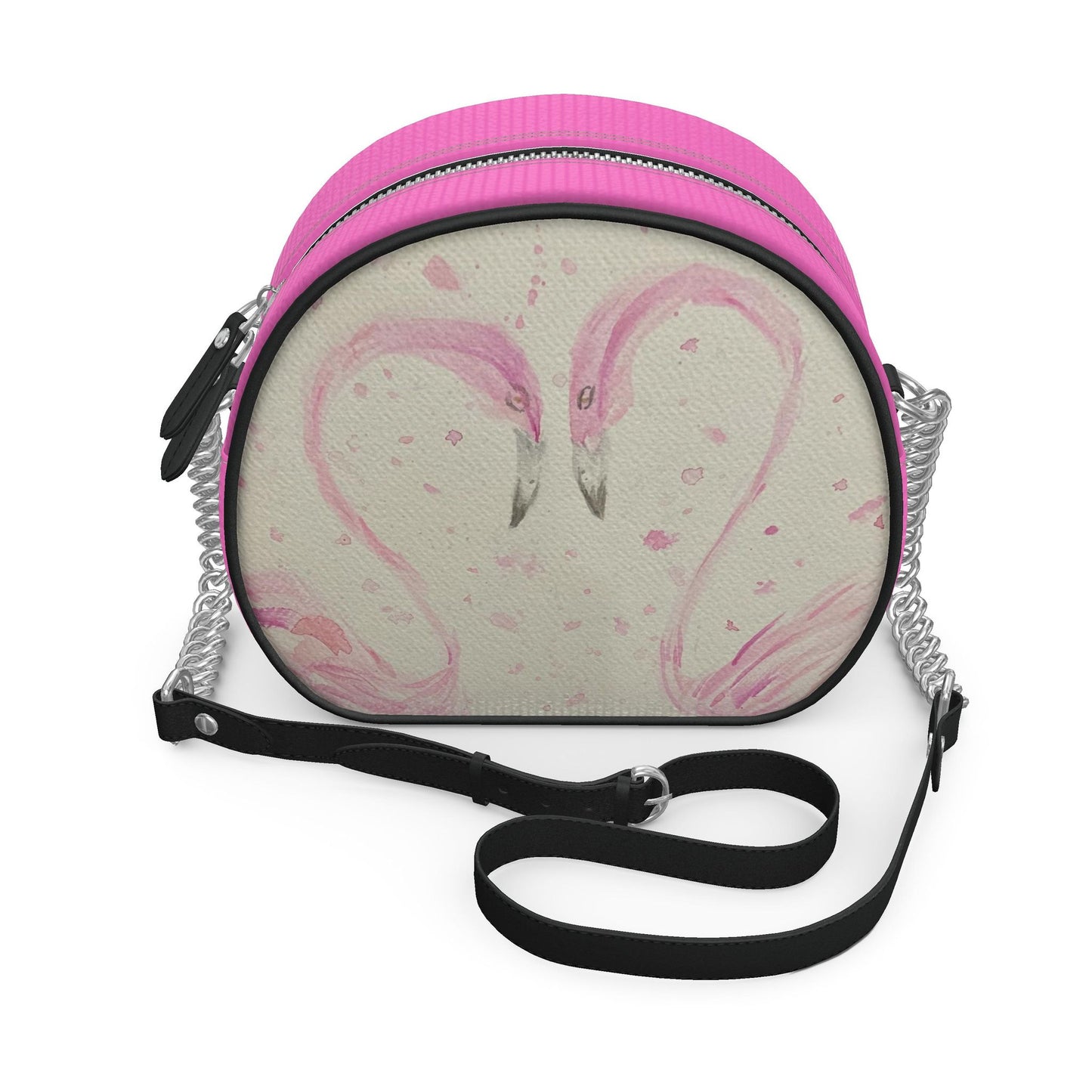 Flamingos in Love- Leather Round Box Bag