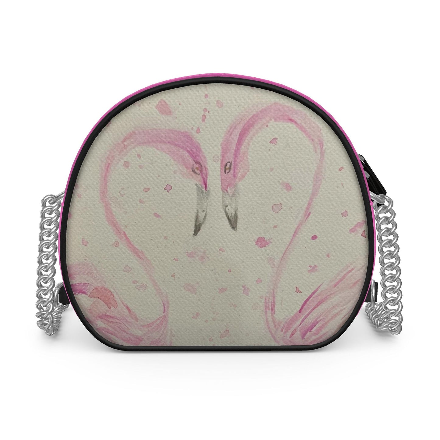 Flamingos in Love- Leather Round Box Bag